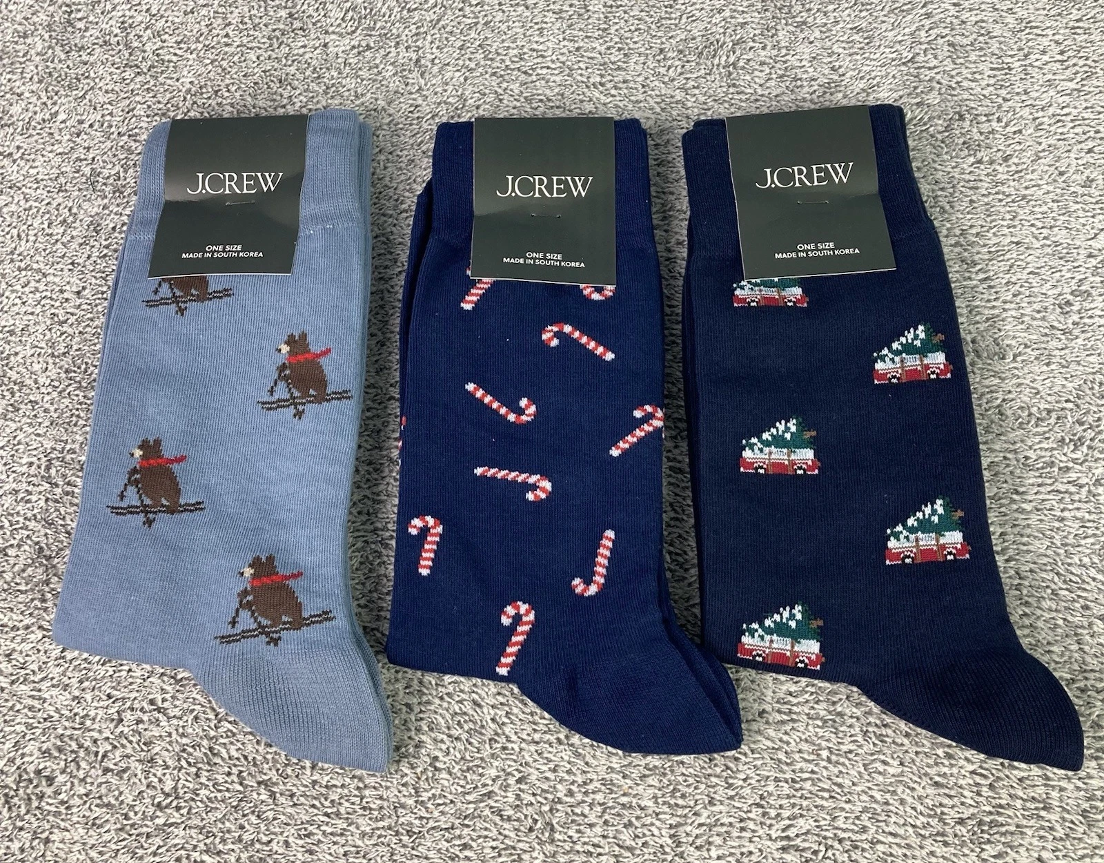 J.Crew Men Crew Socks Skiing Bear Candy Canes Holiday Truck Tree One Size -Lot 3