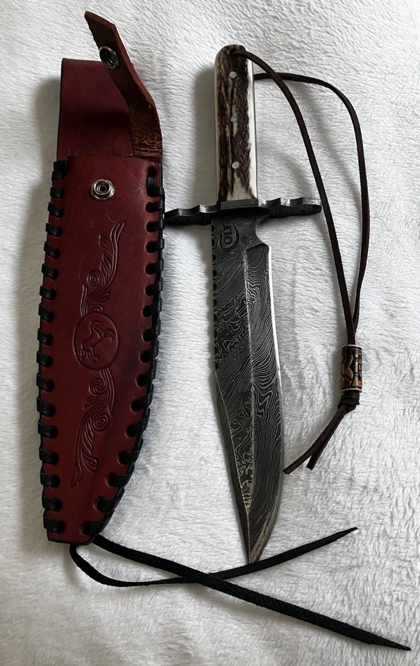 Cuchillo Bowie Colt CT278 con acero Damasco y hermosa funda de cuero - BONITO Foto 3 de 4
