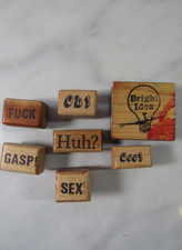 Lot 7 Wood Block Rubber Stamps Assorted Words, Phrase Unbranded