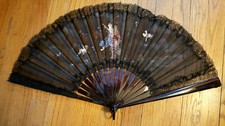 Beautiful Antique Painted  Lace Hand Fan, Ca. 1890s, French