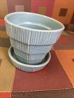 Vintage McCoy Pottery 4” Aqua Basketweave Planter w/Attached Saucer