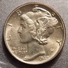 1942-P Mercury Dime 90% Silver 10c US Coin Phila. Mint AU/About Uncirculated