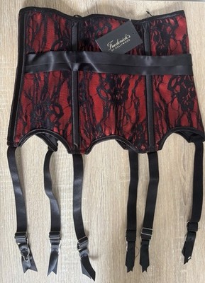 Frederick s of Hollywood Red Black Lace Underbust Corset w/ Garters   Sz 34 NWT