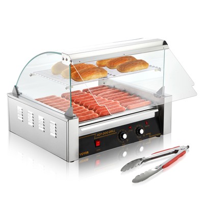 VEVOR Electric 30 Hot Dog 11 Roller Grill Cooker Machine Backsplash Shelf 1650W