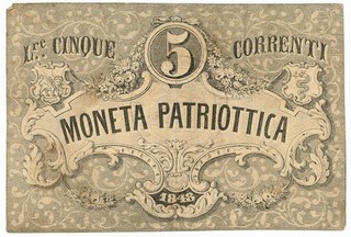 5 LIRE CORRENTI MONETA PATRIOTTICA VENEZIA 1848 BB