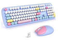 Wireless Ergonomic Keyboard and Mouse Pastel QWERTY Combo Purple Pink Blue
