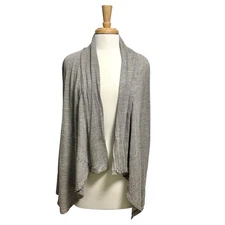 IBEX 100% Merino Wool Open Front Draped Cardigan Sweater Gray Stripe size XL