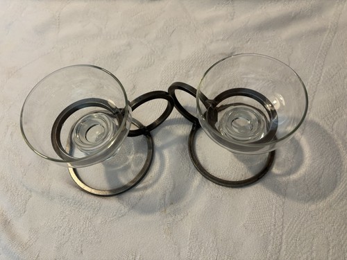 Rare Mid Century Minimalist 1960s Danish Metal & Glass Candleholders Candlestick - Bild 9 von 14