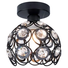 TISLYCO Modern Chandelier Crystal Ceiling Hallway Light, Mini Semi Flush Moun...