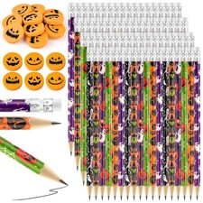 48 Pieces Halloween Pencils with 48 Pieces 3D Pumpkin Erasers Sets in Bulk fo...