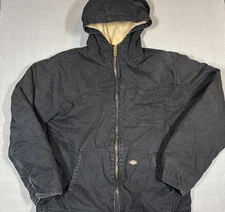 Dickies Jacket Mens XL Black Sherpa Lined Hooded Full Zip Workwear Coat Warm