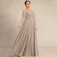Mother of The Bride Dress Plus Size V Neck Long Sleeves Applique A Line