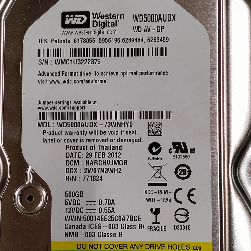 WD Green 500GB 3.5" SATA HDD 5400 RPM 6Gb/s 32MB Cache Hard Drive WD5000AUDX - Image 2 of 4