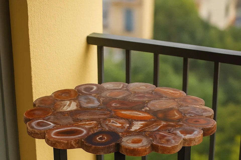 15" Red Agate Round Coffee Side End Table - Stunning Home Decor Piece - Image 2 of 4
