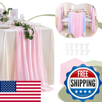 Queendream Pink Chiffon Table Runner Overlay 10 Pieces 27 X120 Inches Rustic