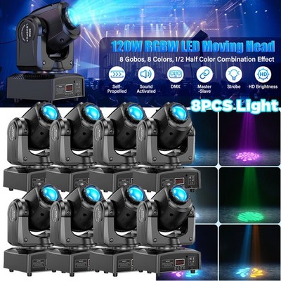 120W LED Beam Moving Head RGBW 8Gobo Stage Light DMX DJ Spot Party&Flight Case