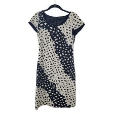 Talbots Dress 2 Womens Professional Black White Cap Sleeve Lined Crew Neck Knee