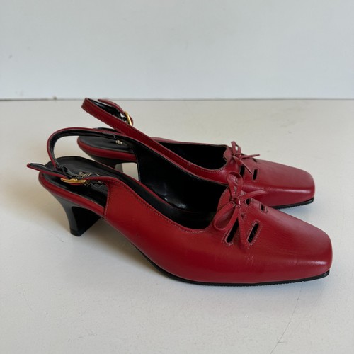 Vintage Red Leather Slingback Pumps Womens Size 5 (Never Been Worn) - Picture 2 of 12