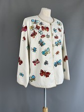 Indigo Moon Cream Appliqué Embroidered Beaded Butterfly Jacket Medium 12 14 Bnwt