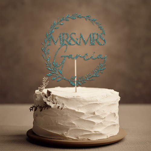 Glitter Wedding Cake Topper With Name Date, Mr & Mrs, Anniversary Party Decorate - Picture 8 of 16