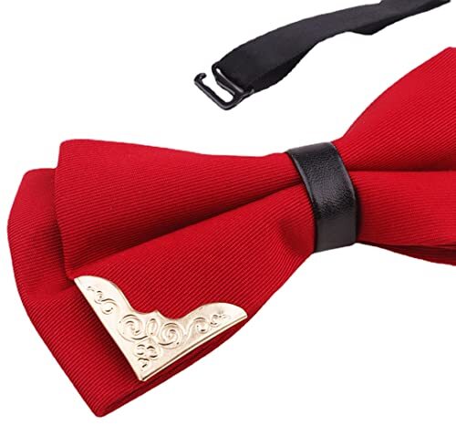 Pajaritas de metal dorado para hombre y mujer de cuero PU satinado talla única A/rojo-s19 - Imagen 2 de 6