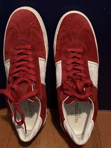 Valentino Garavani Flycrew Sneakers Size 11 44 Leather Studded Red Suede Shoes - 第 17/19 張圖片