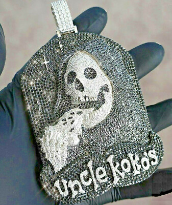 Customized Skeleton Tag Pendant 3.2cts Round Black & White Simulated Diamond