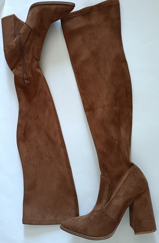 Steve Madden Over the Knee Boots Tava Size 5.5 Carmel Brown Suede Square Womens - Picture 9 of 9