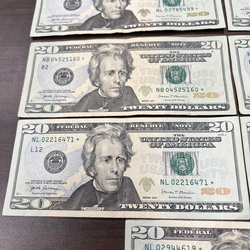 Lot 7 Star Notes Twenty Dollar Bills ($140) U.S. Money 2017 Series Nice Shape! - Bild 4 von 14