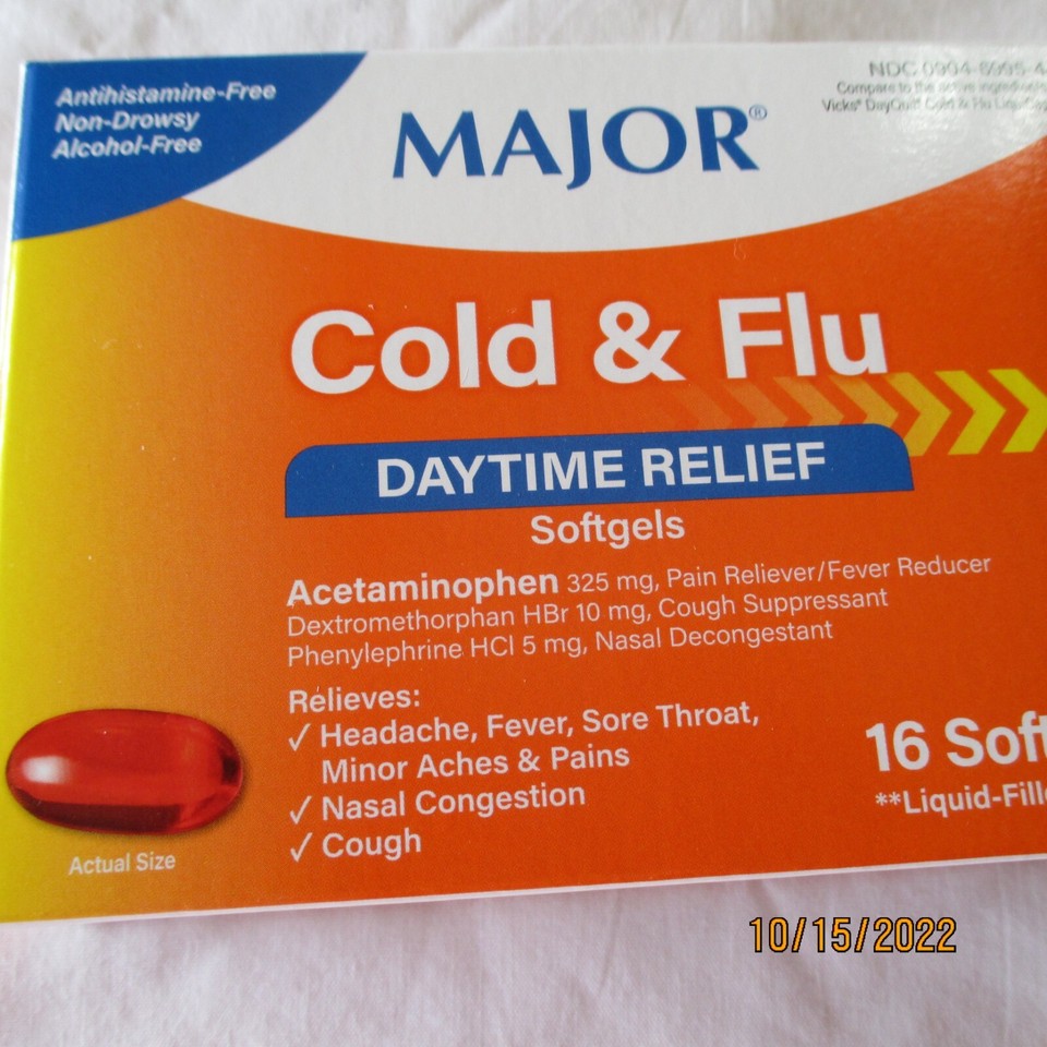 MAJOR Cold & Flu DAYTIME RELIEF 16 Softgels nondrowsy Acetaminophen
