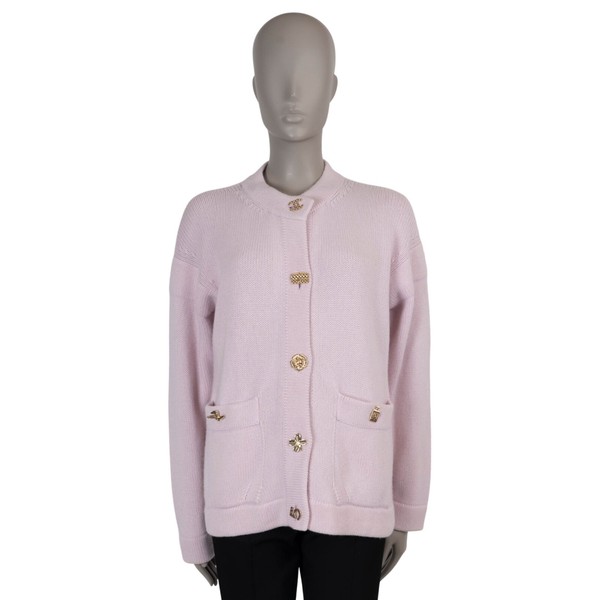 71139 authentische CHANEL hellrosa Kaschmir 22B ICON BUTTON OVERSIZED STRICKJACKE 34 M