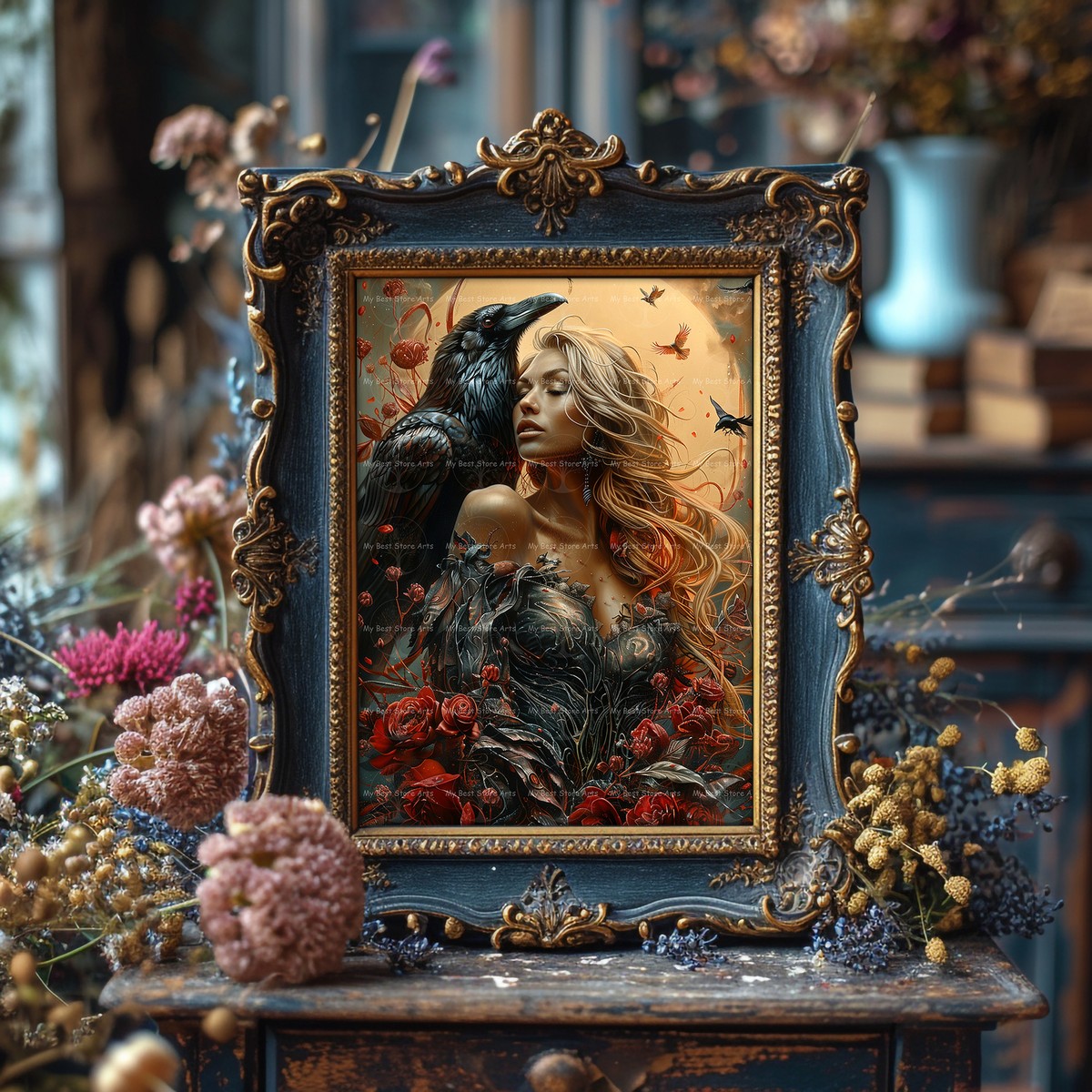 MORRIGAN AND RAVEN ART PRINT, Witchy Gothic Poster, Wall Decor