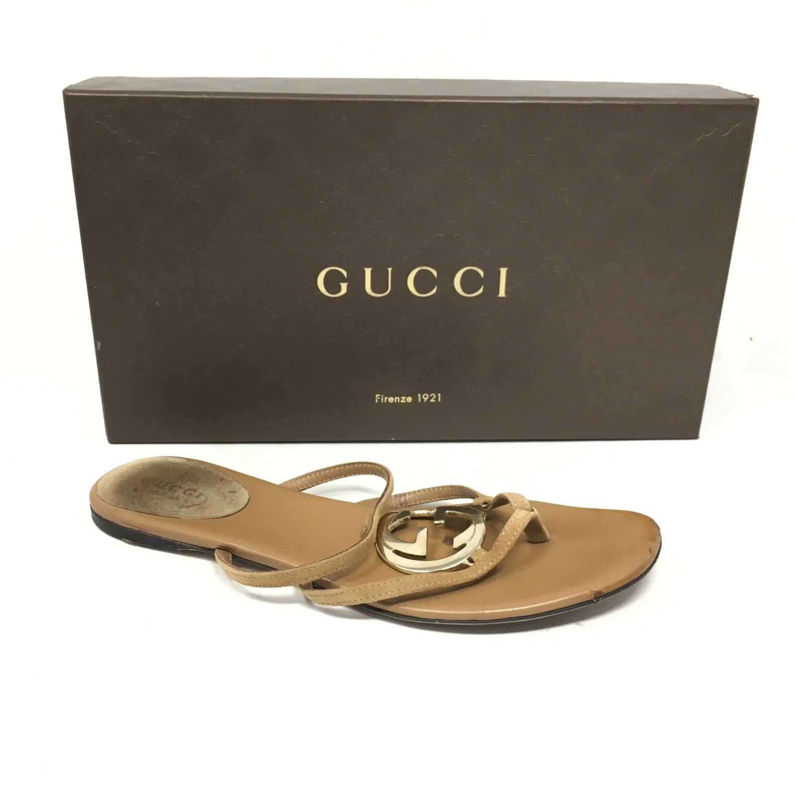 Gucci GG Sandales Tongs Chaussures Femme Taille 6 US 36 EU Cuir Marron Slide