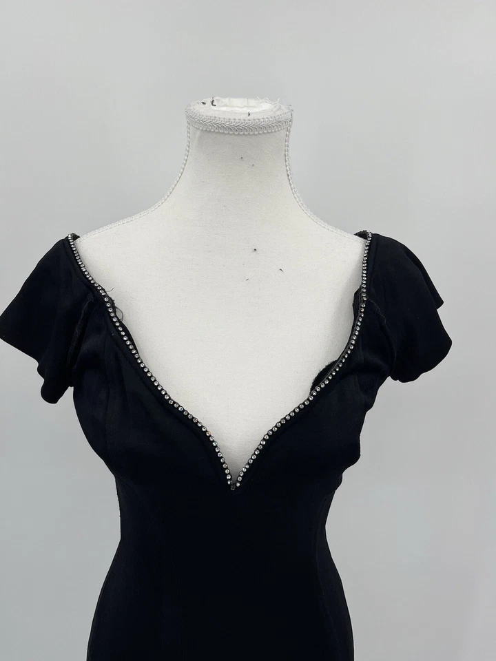 VESTIDO VINTAGE BETSY & ADAM - NEGRO Vestido Largo Fuera del Hombro Talla 7-8 Años 90’s Foto 3 de 4