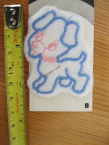 Sew on Motif For Baby Items. Puppy in White with Blue & Pink Stitching. - Picture 2 of 3