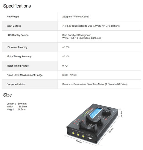 SKYRC Brushless Motor Analyzer LCD Motor Tester RPM KV Voltage Checker Motolyzer - Picture 8 of 19