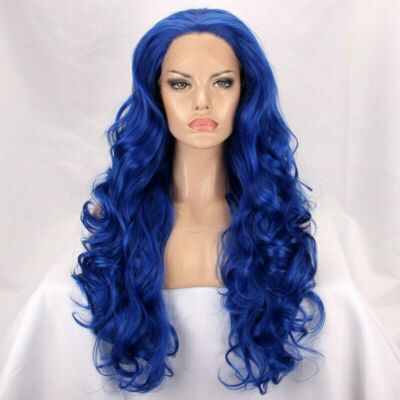 Blue Lace Front Wig Long Body Wavy Wig Synthetic Hair Look Natural