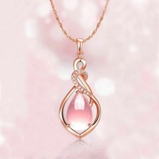 Rose Gold Fashion Women Crystal Pink Pendant Necklace with gift box