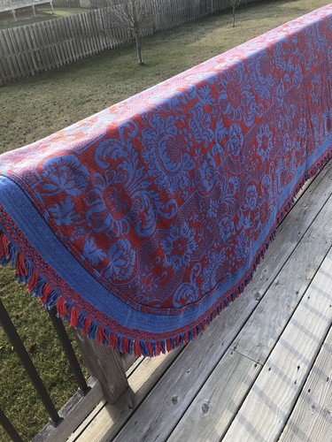 Vintage MORGAN JONES Full Size Tagesdecke MCM JACQUARD Fransen wunderschön TOP - Bild 2 von 8