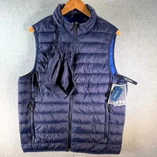 Club Room Packable Puffer Vest Men's Medium Navy Performance Mock Neck Full Zip
