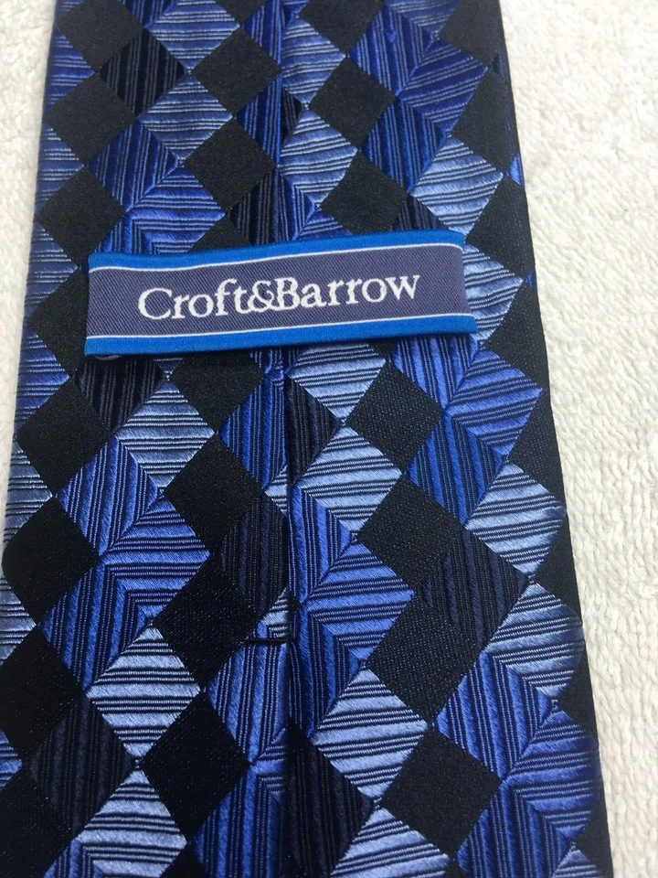 Gravata masculina CROFT AND BARROW TONS DE AZUL COM PRETO 3,5 X 60 NOVA SEM ETIQUETAS - Imagem 4 de 4