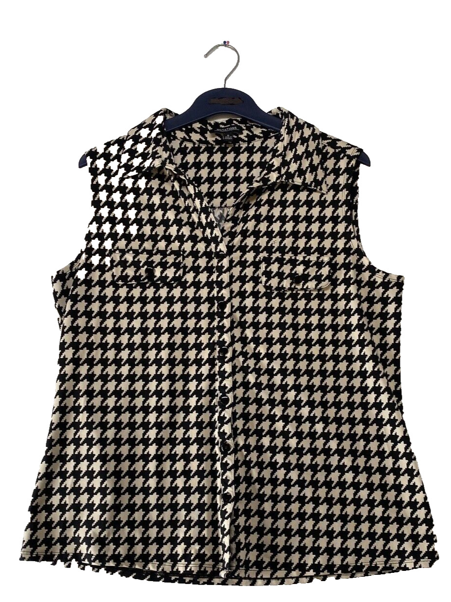 Notations Black White Houndstooth Sleeveless Blou… - image 2
