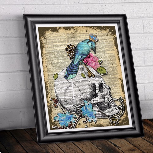 Impresiones de calaveras románticas góticas Diccionario vintage de imágenes de arte mural - Imagen 6 de 119