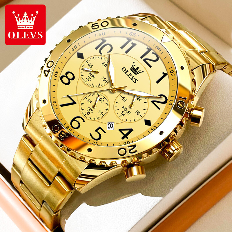 OLEVS Man's Classics Stainless Steel 3-Eyes Timer Day Quartz Wrist