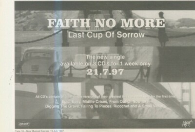 ANEW5 WERBUNG 7X11 FAITH NO MORE : LAST CUP OF TRAUER