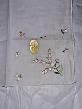 Vintage Hankie Handkerchief Cotton 4 corner pink lily valley Switzerland 10.5