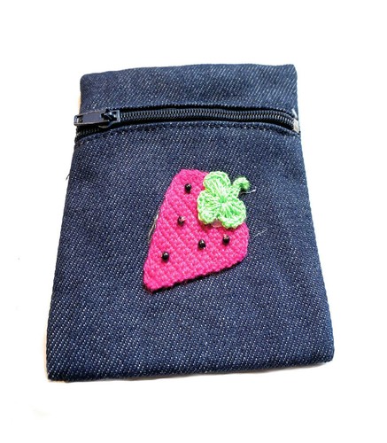Portafoglio donna porta carte di credito portamonete piccolo slim di jeans blu - Foto 7 di 9