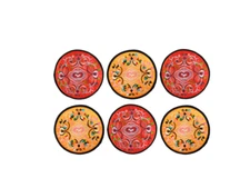 New Authentic Wrapables Ethnic Embroidered Coasters Set of 6, Red/Orange