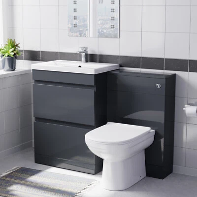 Nes Home Dark Grey Freestanding PVC 600mm Vanity, WC Unit & BTW Toilet