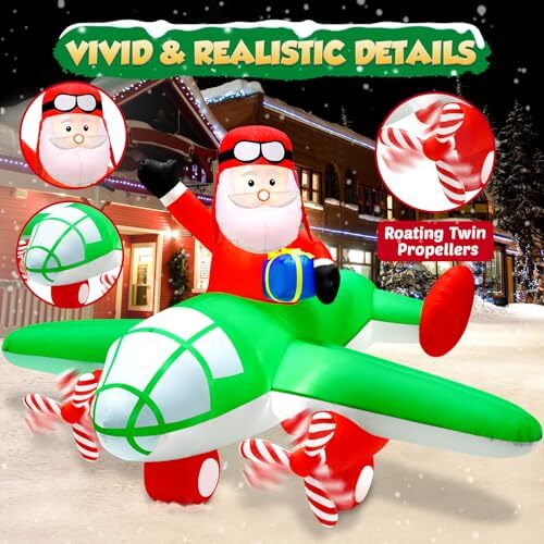 7FT Christmas Inflatables Decorations Santa 7FT Plane Christmas Inflatables - Picture 2 of 8
